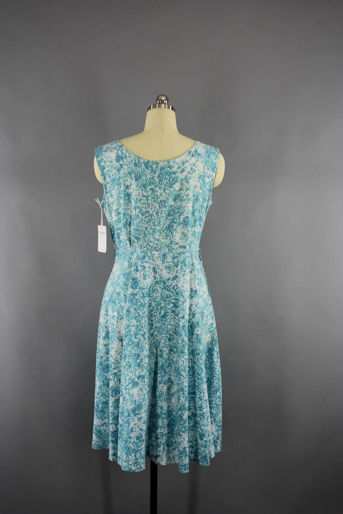 1950s Vintage Day Dress with Blue Abstract Print