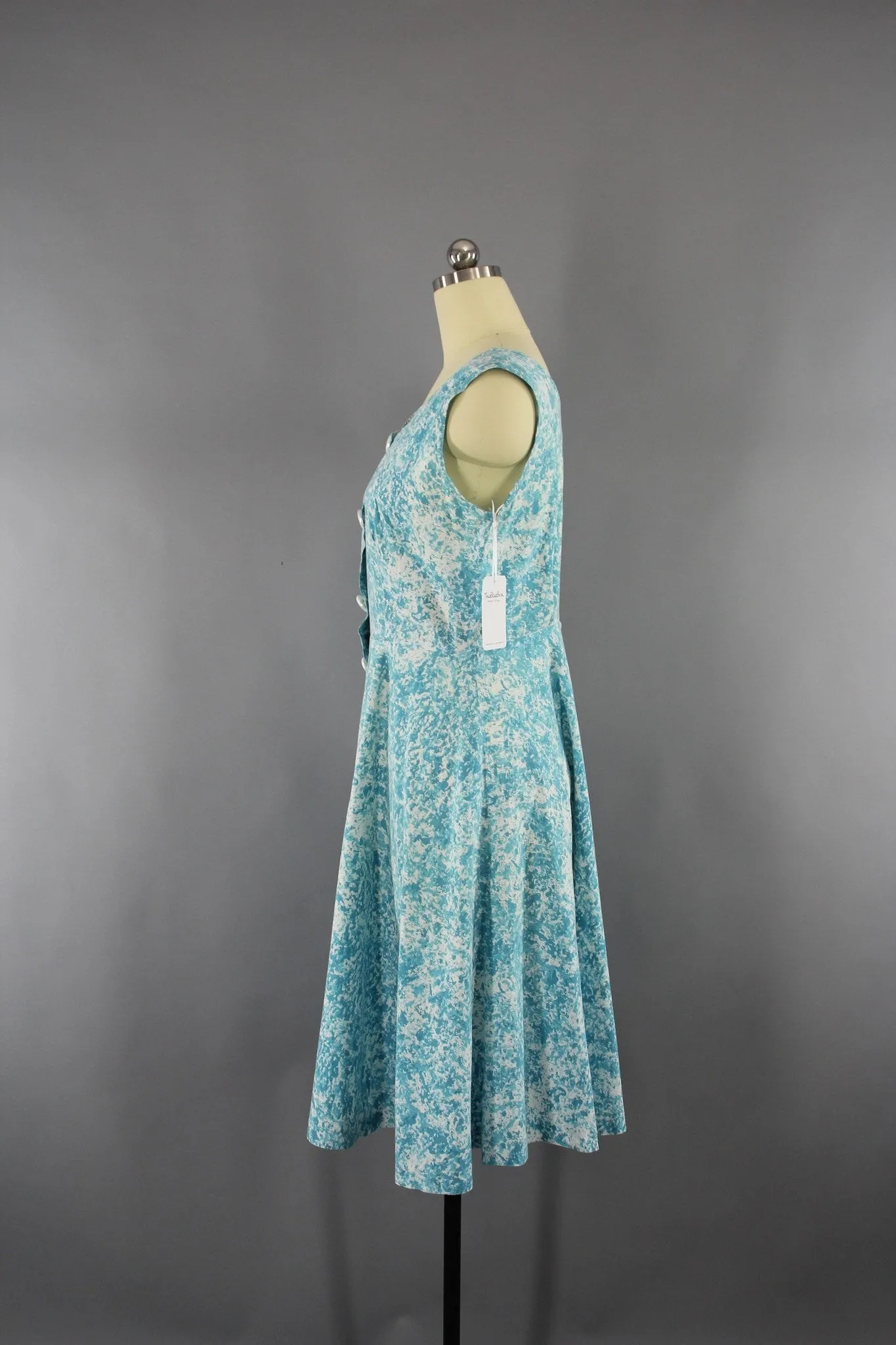 1950s Vintage Day Dress with Blue Abstract Print