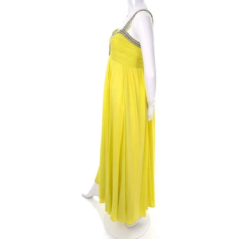 1960s Beaded Keyhole Dress in Chartreuse Silk Evening Gown w/ Shawl