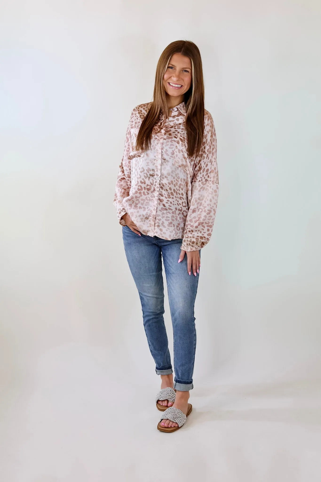 A Perfect Day Leopard Print Button Up Top in Champagne