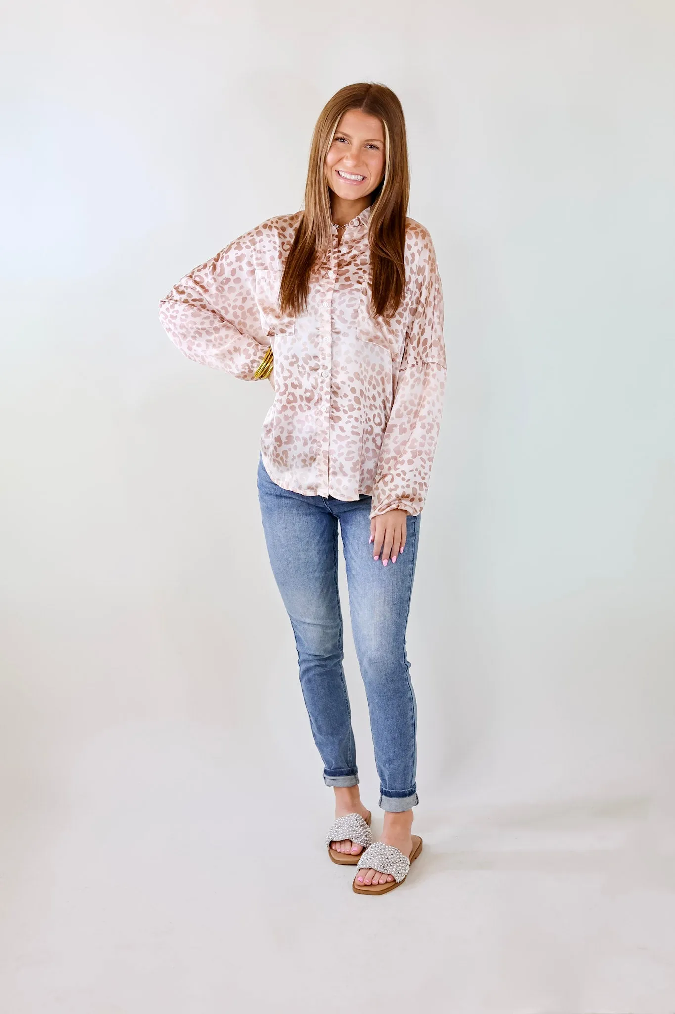 A Perfect Day Leopard Print Button Up Top in Champagne