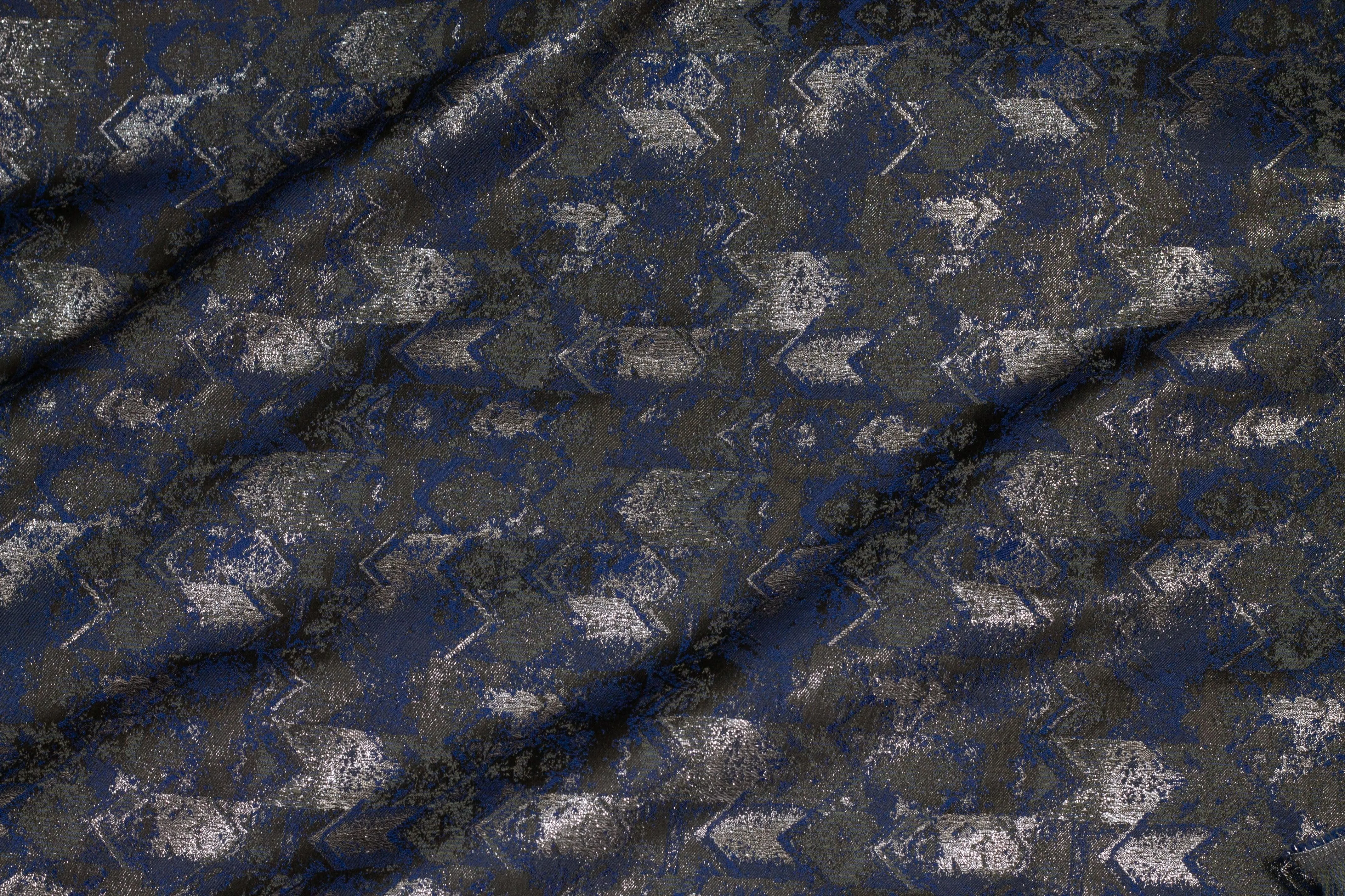 Abstract Metallic Brocade - Navy / Gray