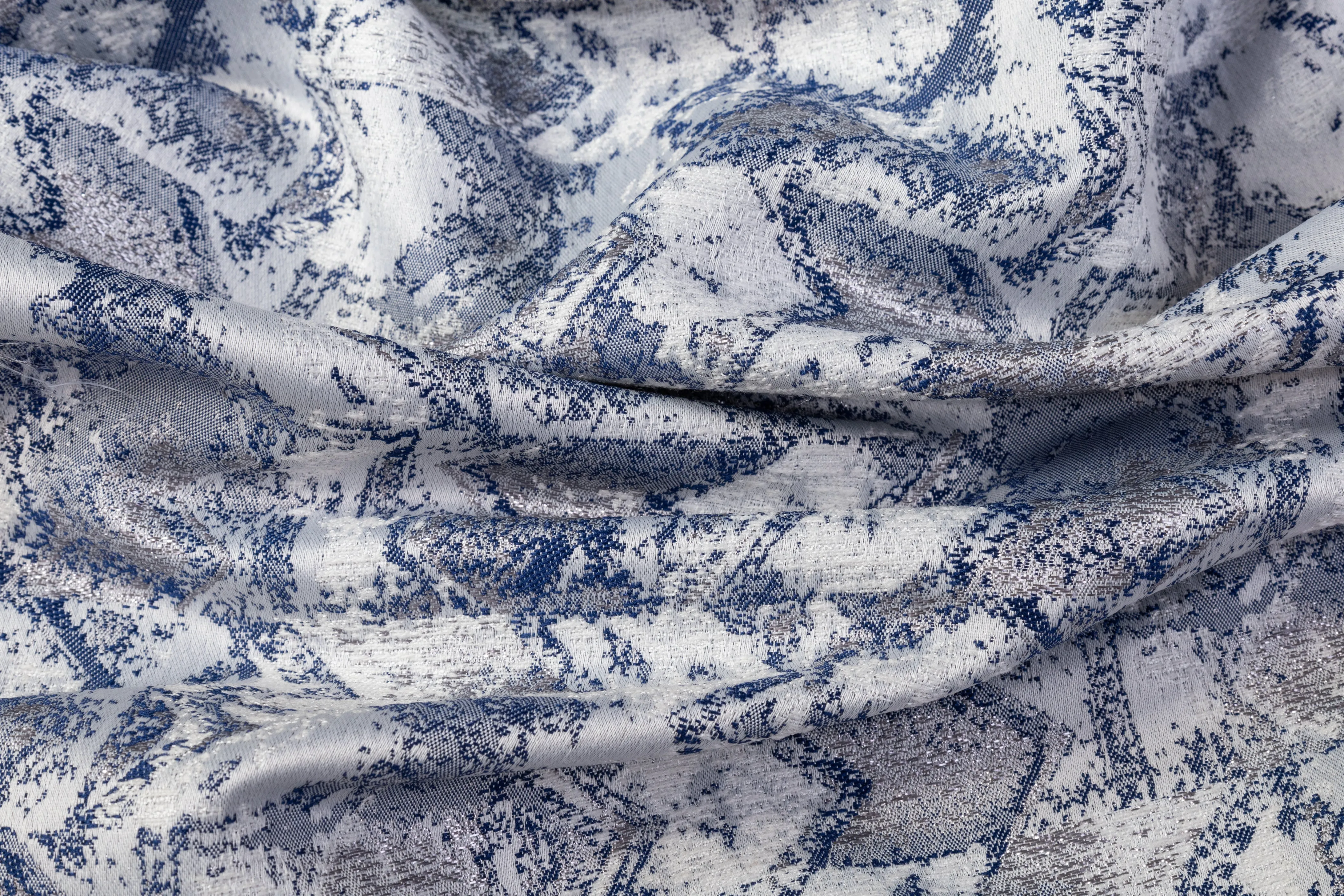 Abstract Metallic Brocade - White / Navy / Gray