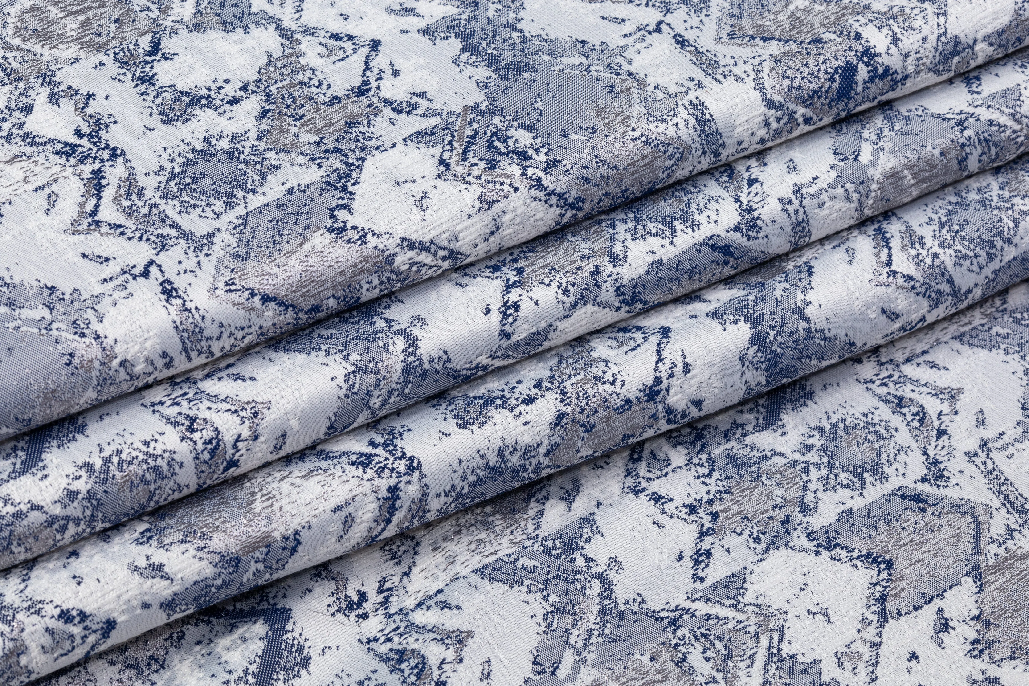 Abstract Metallic Brocade - White / Navy / Gray