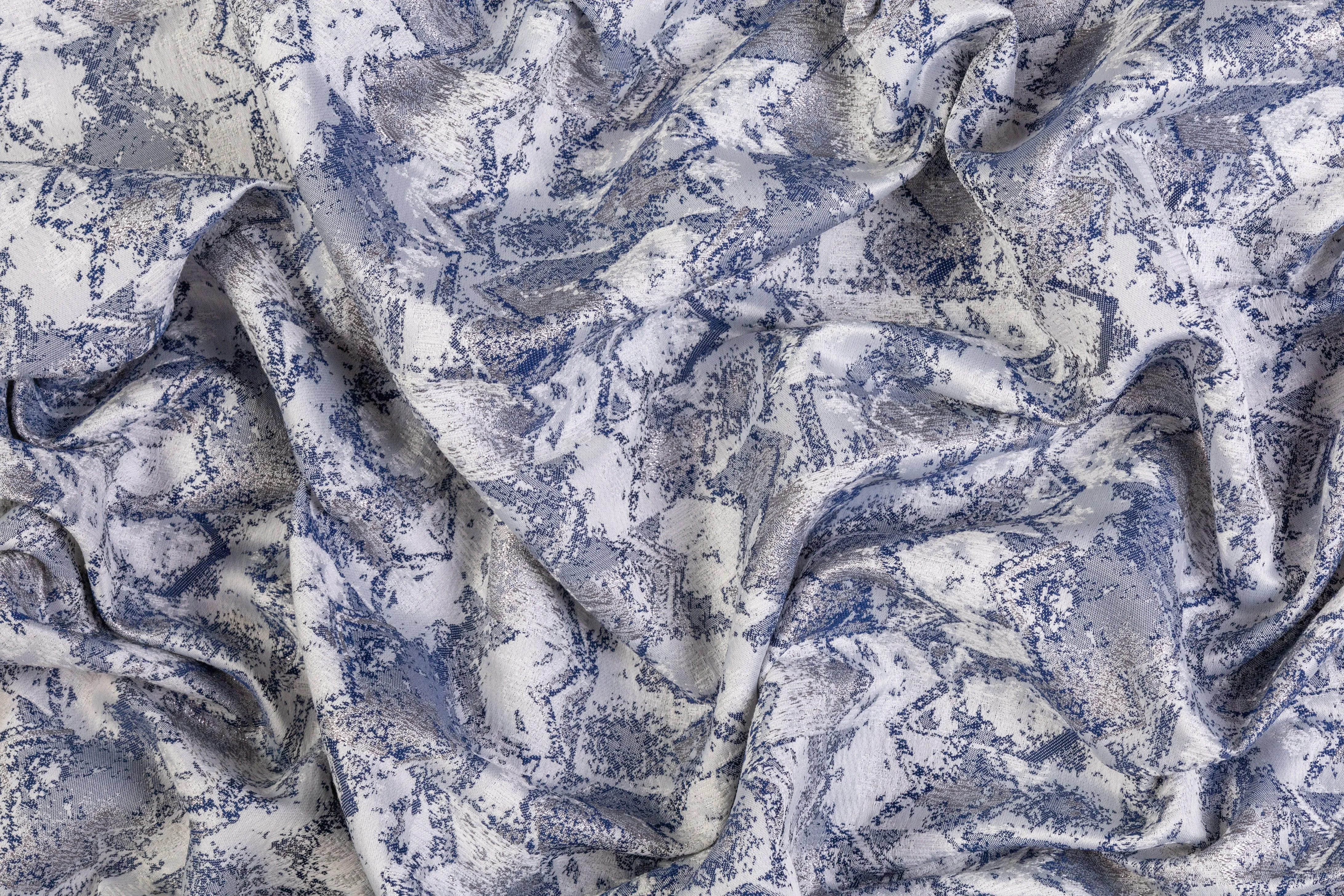 Abstract Metallic Brocade - White / Navy / Gray