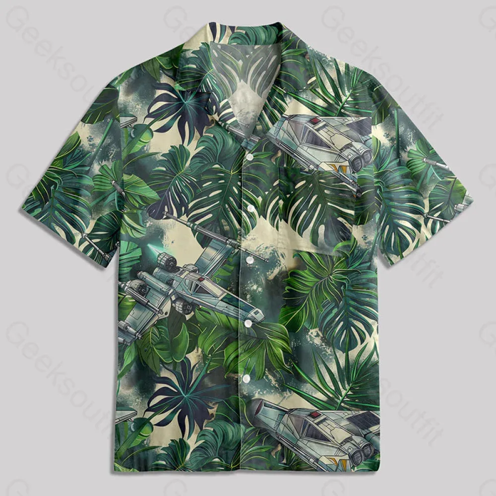 Aircraft Hawaiian Style Button Up Pocket Shirt