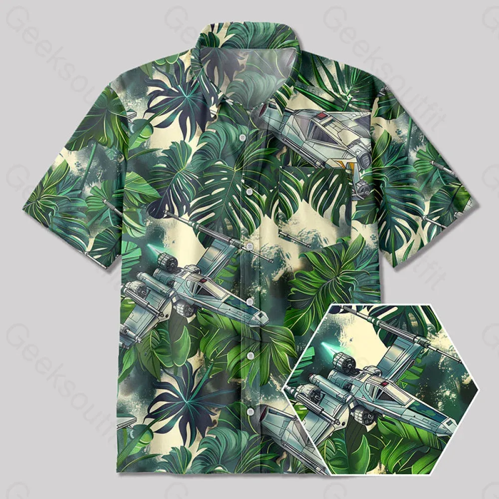 Aircraft Hawaiian Style Button Up Pocket Shirt