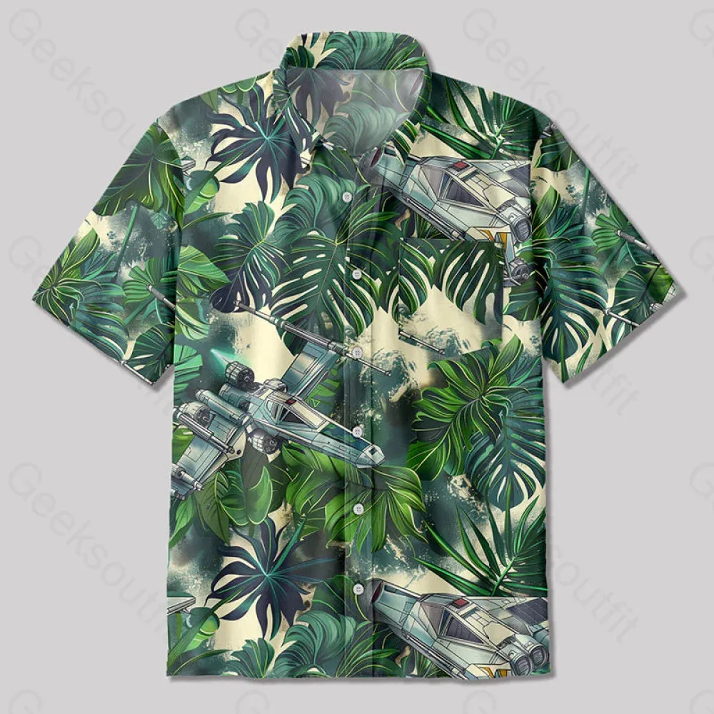 Aircraft Hawaiian Style Button Up Pocket Shirt