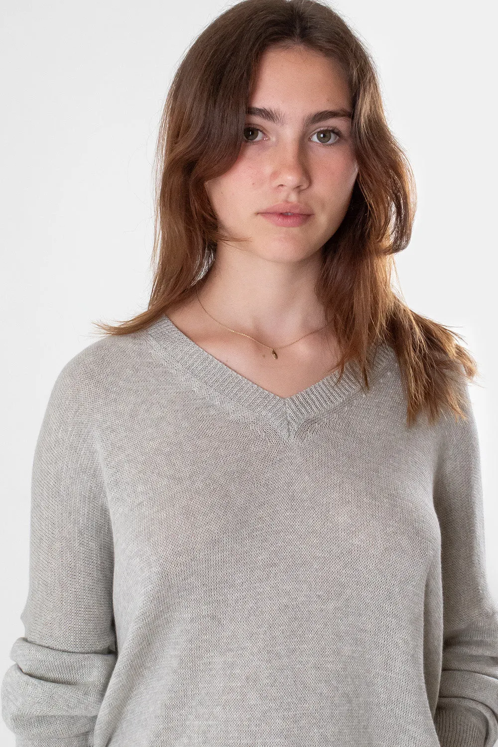 Anna Pima Cotton V Neck Pullover in Light Grey