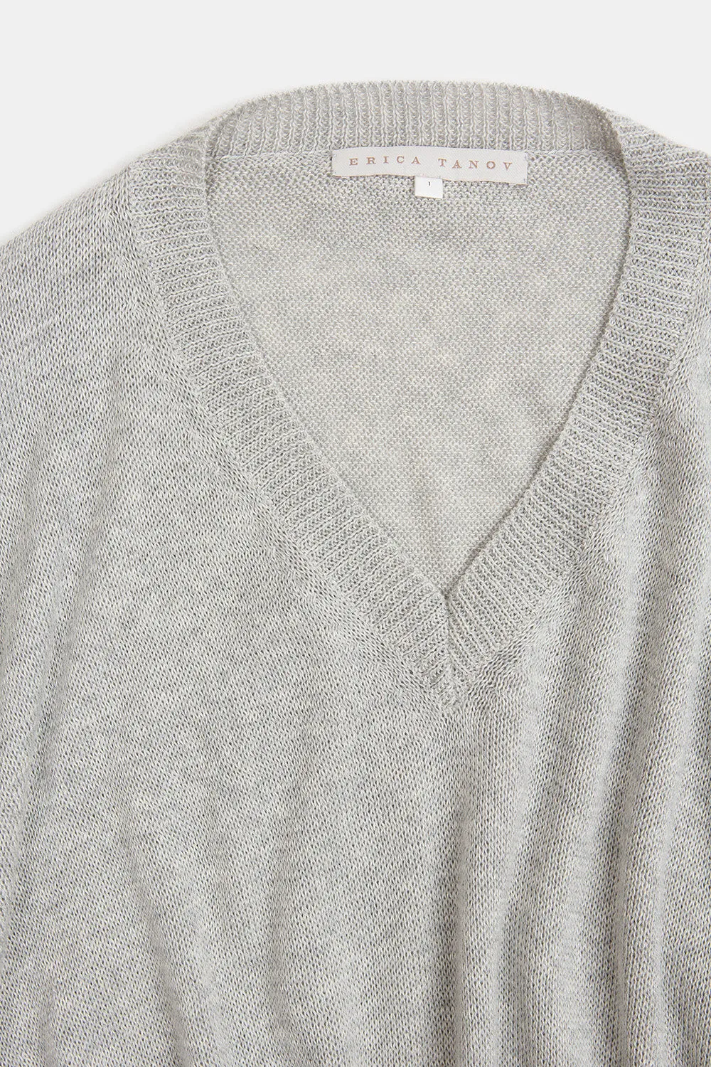 Anna Pima Cotton V Neck Pullover in Light Grey