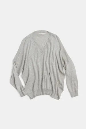 Anna Pima Cotton V Neck Pullover in Light Grey