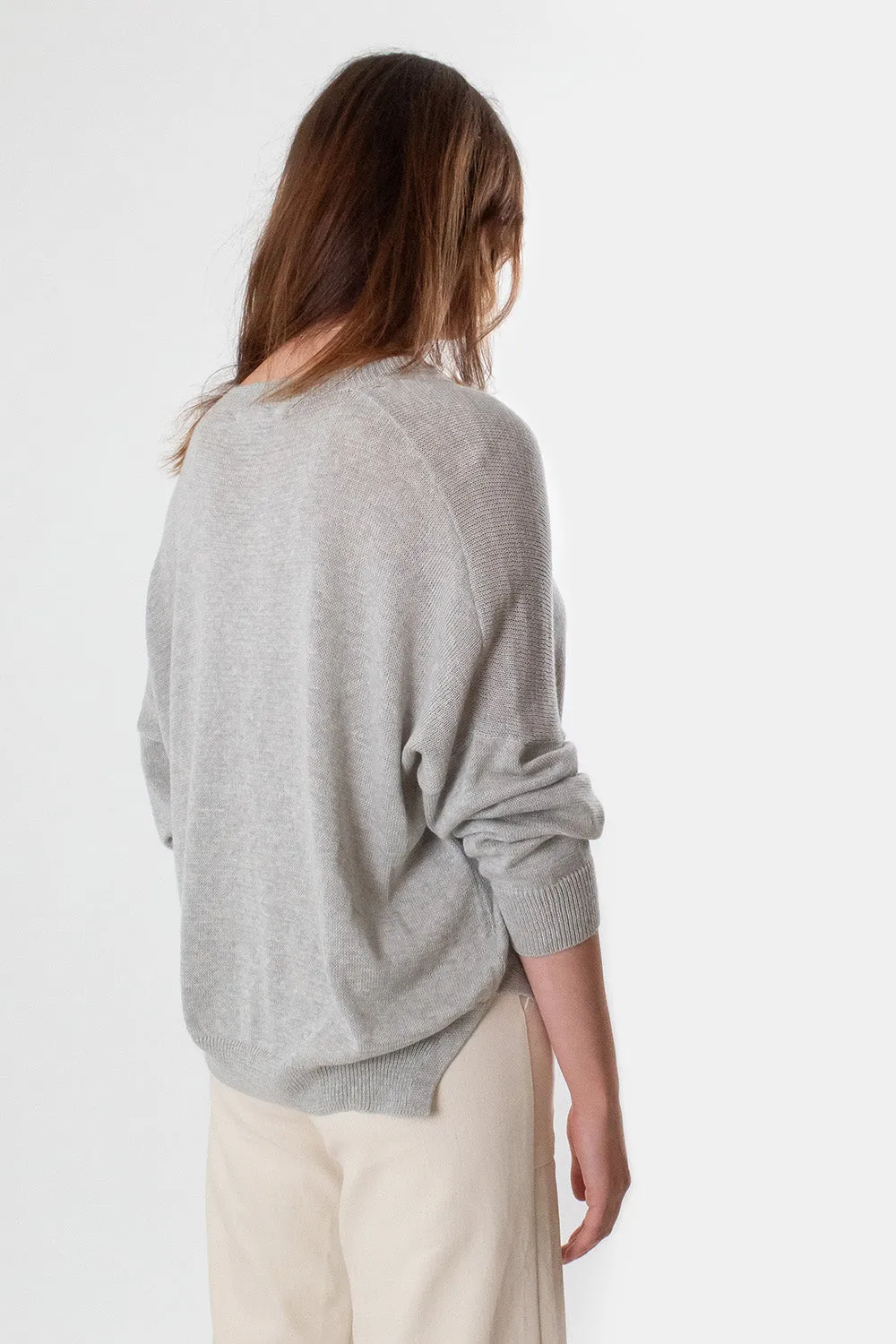 Anna Pima Cotton V Neck Pullover in Light Grey