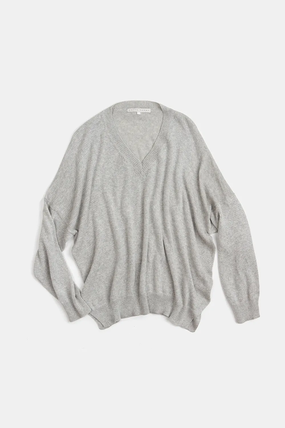 Anna Pima Cotton V Neck Pullover in Light Grey