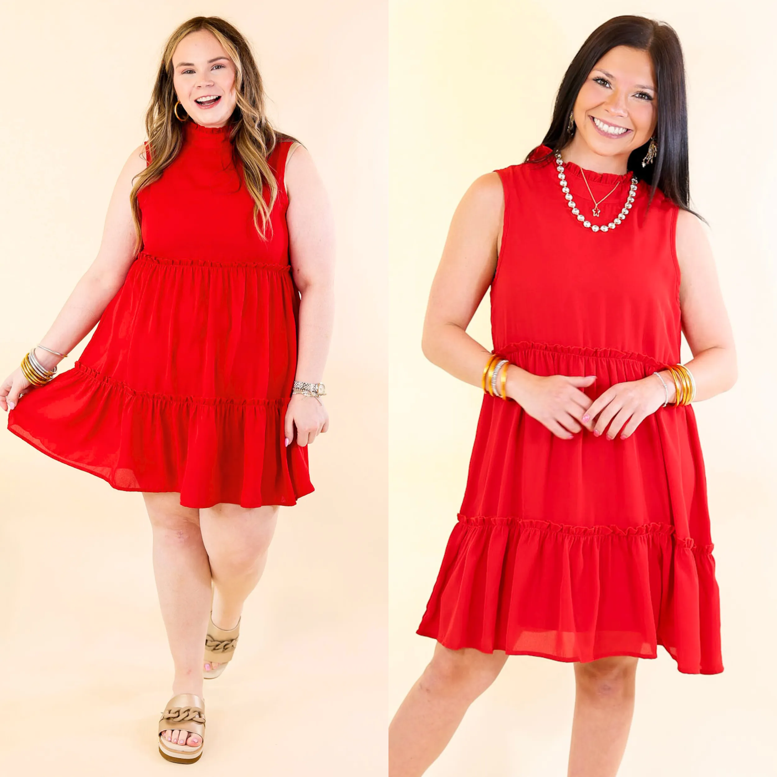 Attempt To Charm High Ruffle Neck Tank Tunic Dress in Red