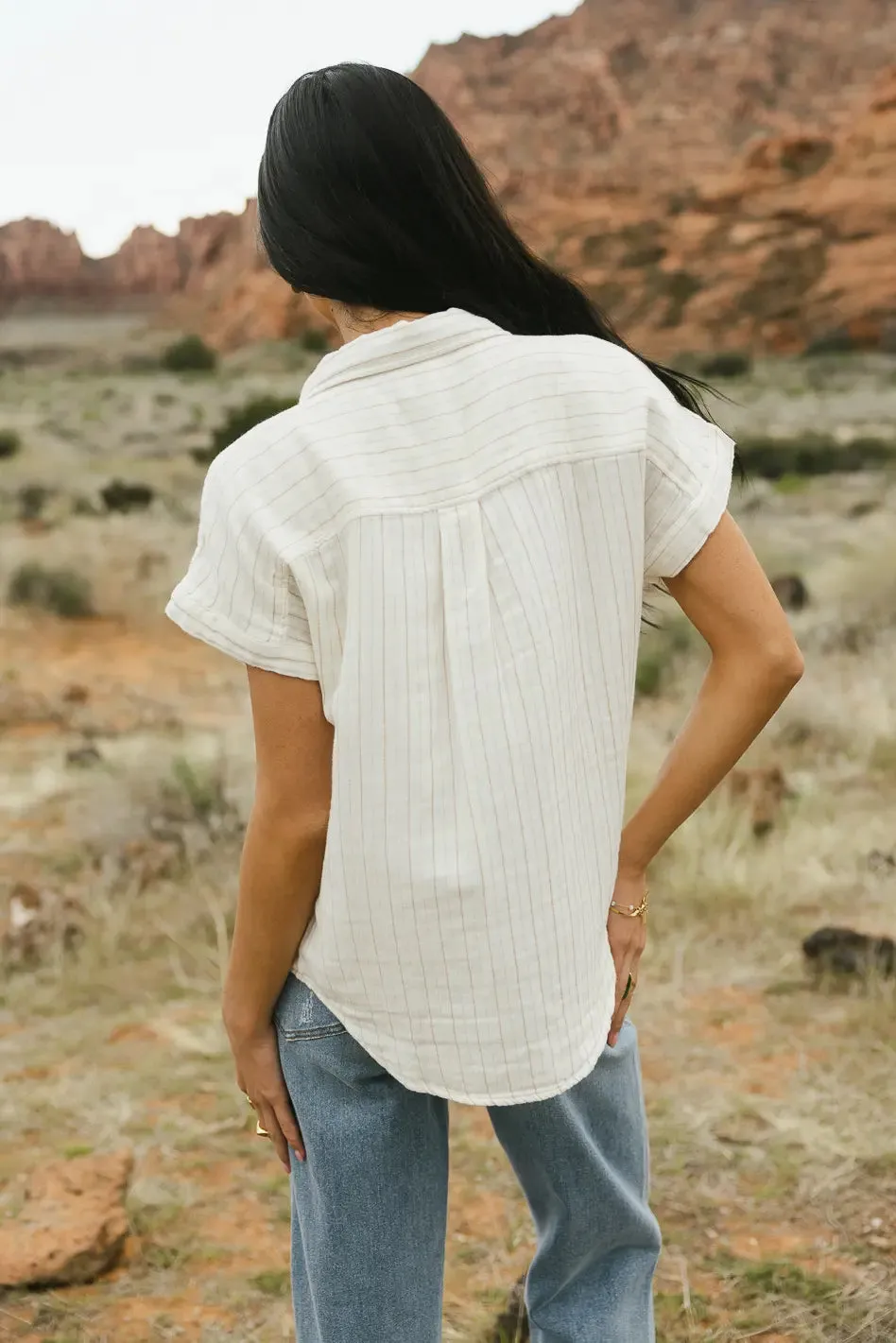 Avayah Striped Button Up in Ivory - FINAL SALE