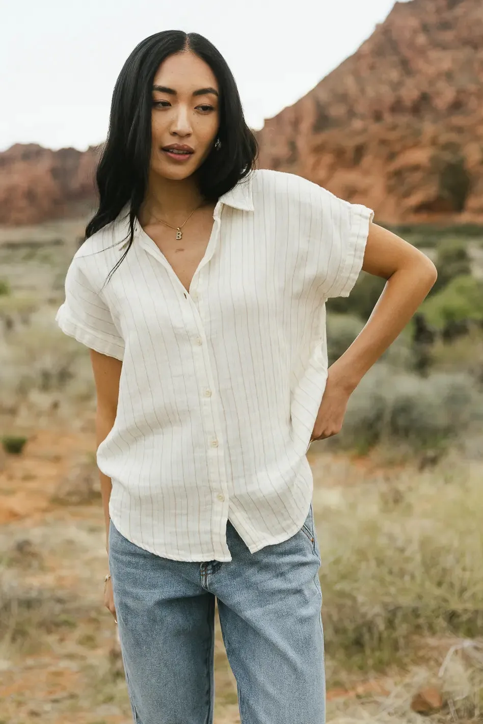 Avayah Striped Button Up in Ivory - FINAL SALE