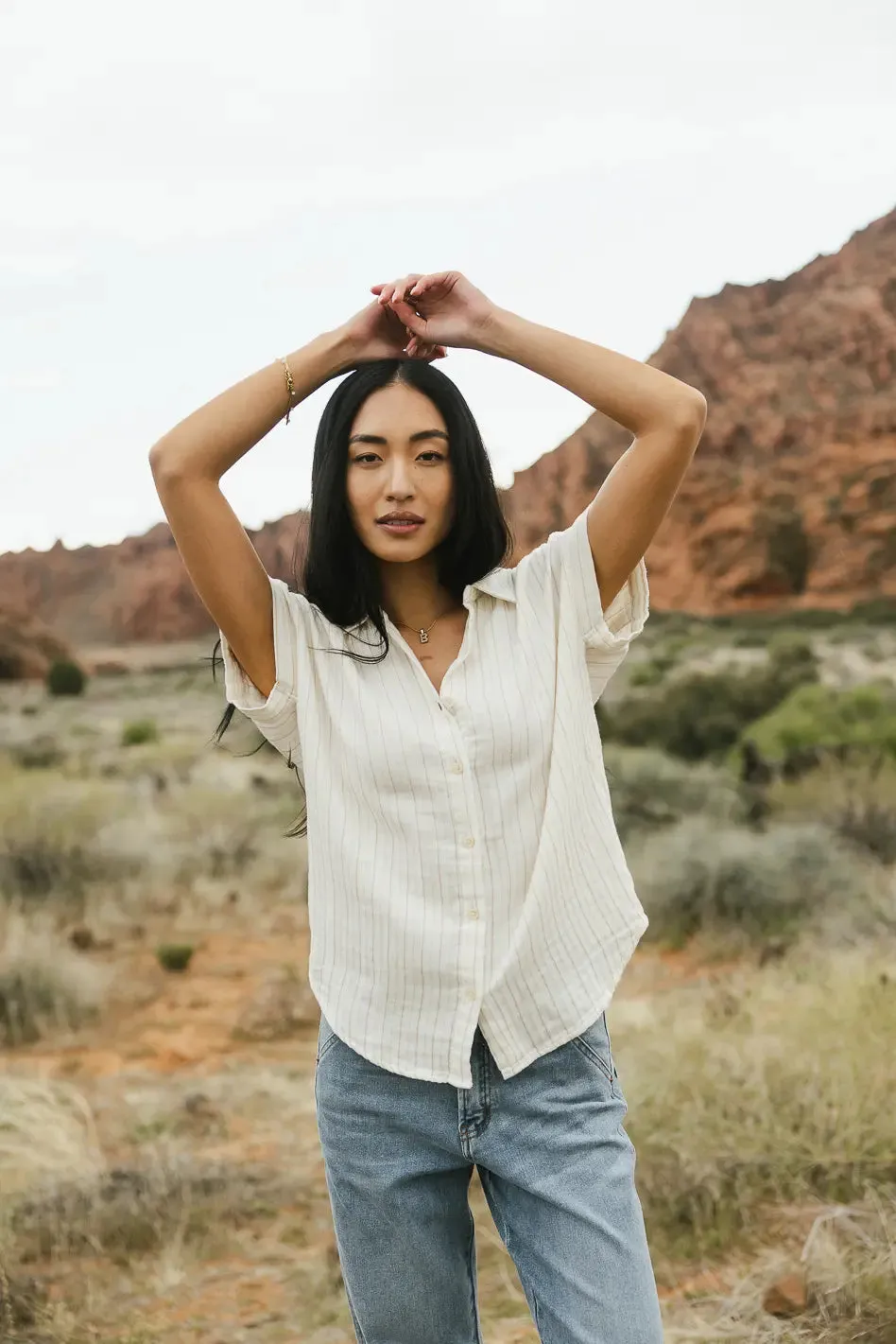 Avayah Striped Button Up in Ivory - FINAL SALE