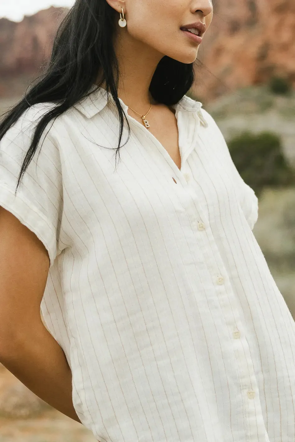 Avayah Striped Button Up in Ivory - FINAL SALE