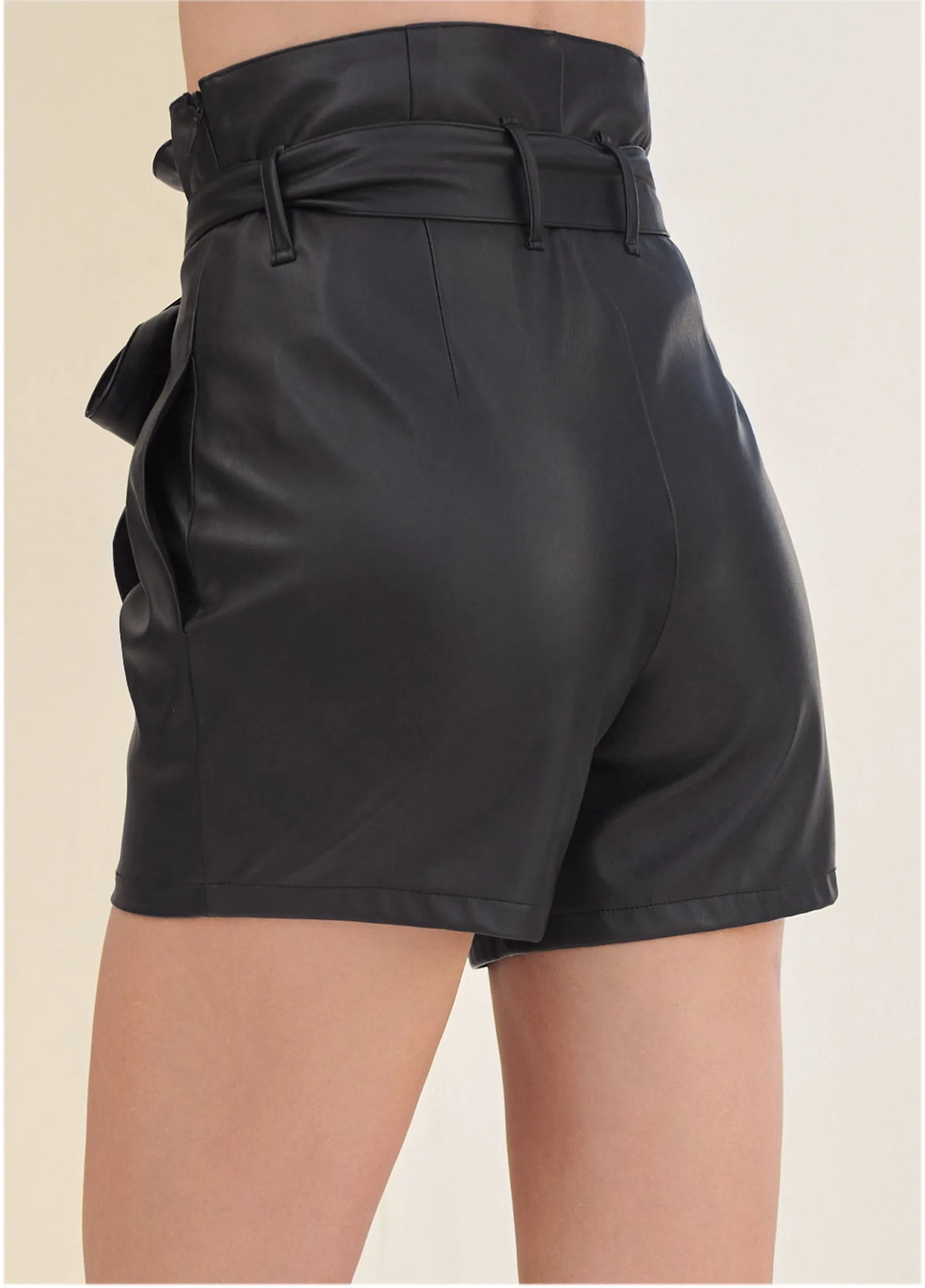 Belted Faux-Leather Shorts - Black