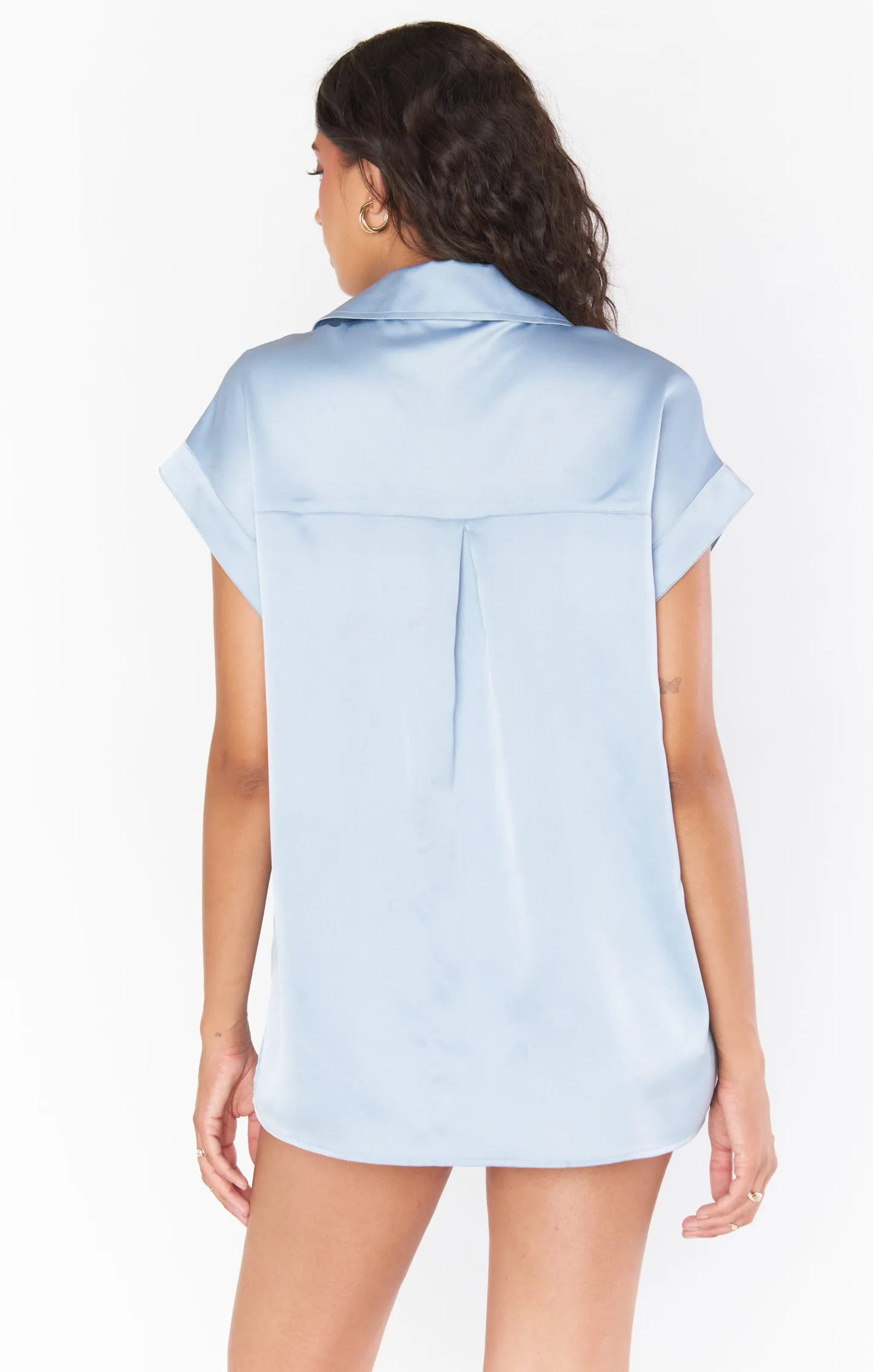 Best Day Button Up ~ Steel Blue Luxe Satin