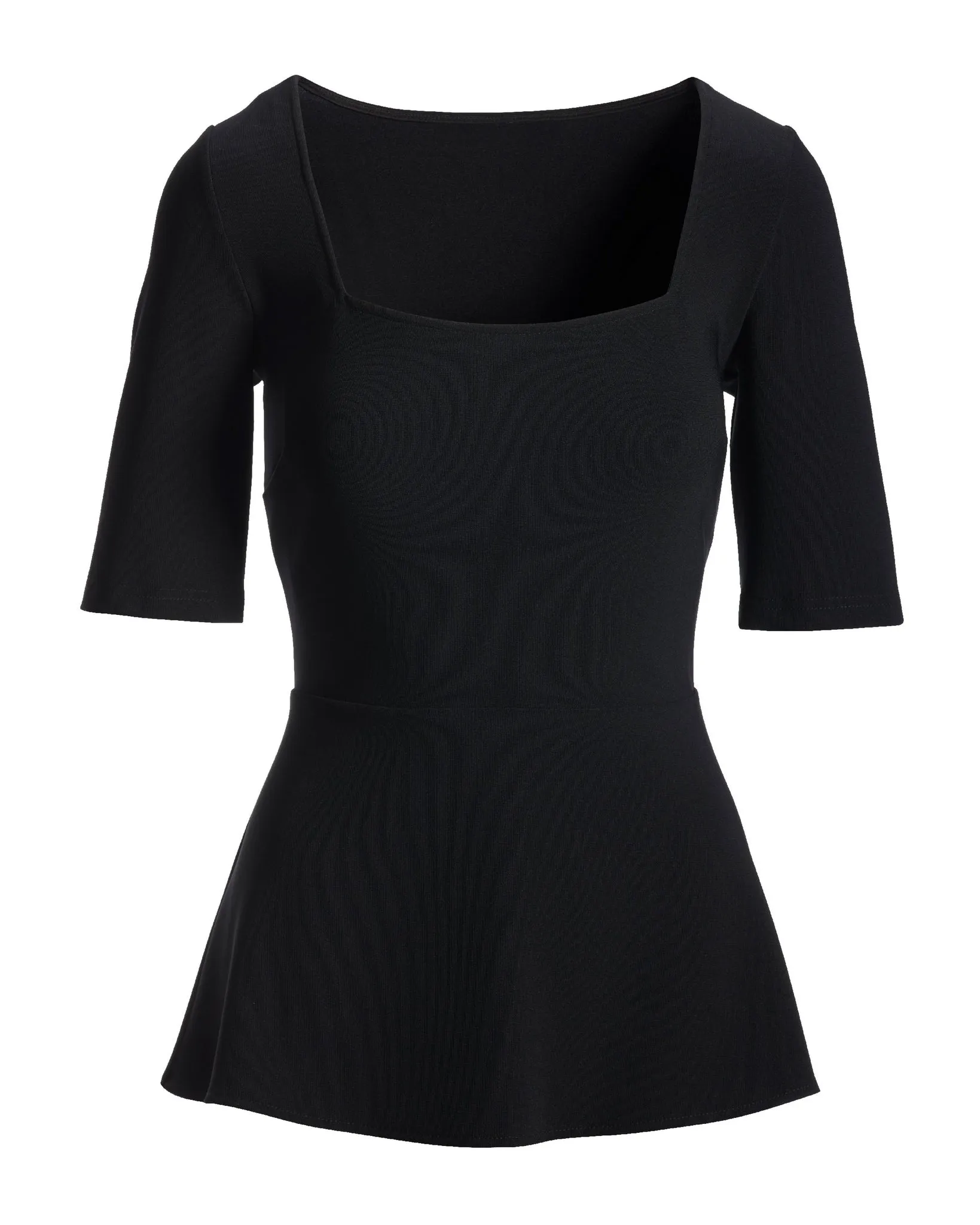 Beyond Travel Square Neck Elbow Sleeve Peplum Top Jet Black