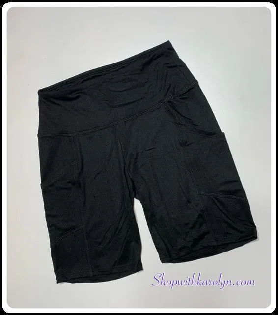 Biker Shorts Yoga Band w/ pockets BLACK - Buttery Soft by Zenana