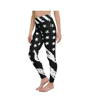 Black & White American Flag Yoga Pants