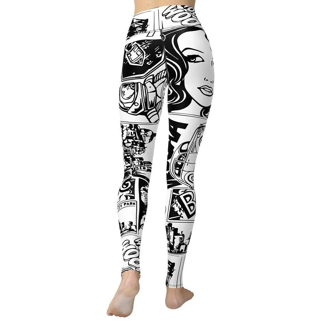 Black  & White Comic Book Yoga Leggings