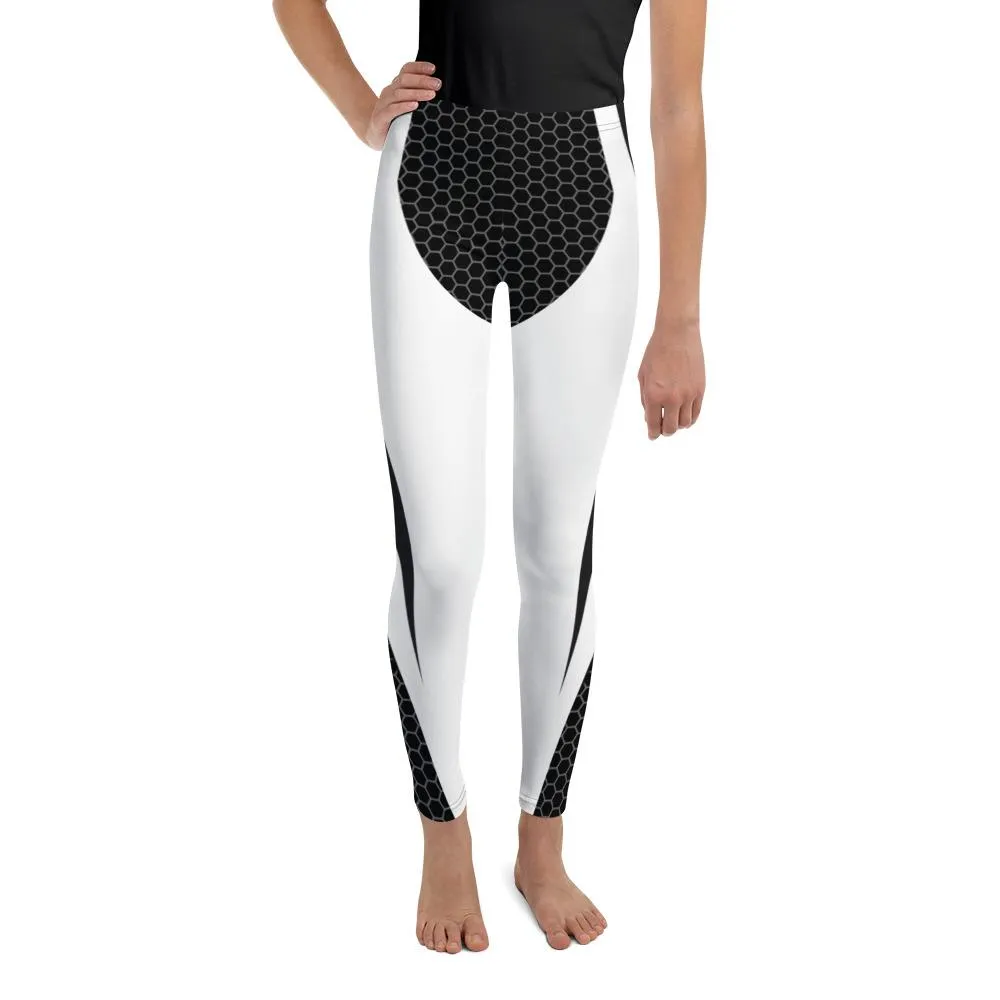 Black & White Honeycomb Carbon Youth Leggings