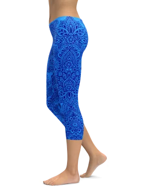 Blue and Navy Henna Tattoo Capris