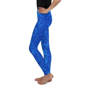 Blue and Navy Henna Tattoo Youth Leggings