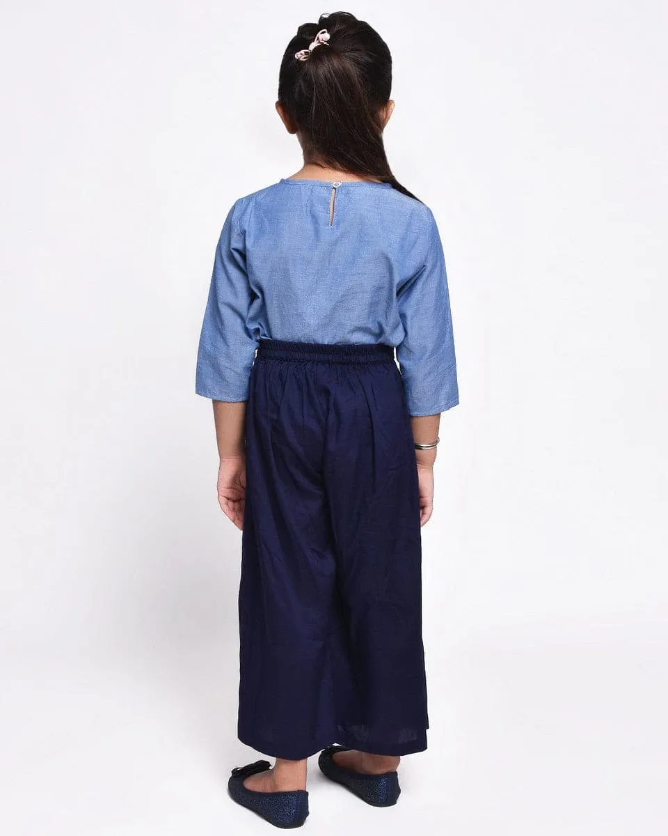 Blue Chambray Top with blue Cullote Set