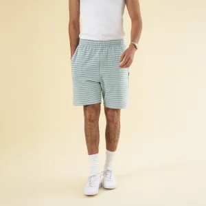 bound Stripe Terry Towel Cotton Shorts - Light Blue