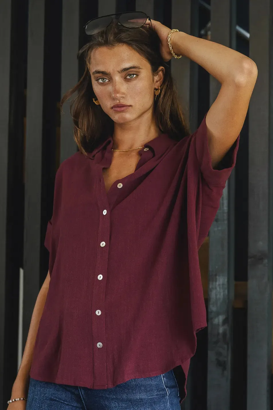 Caitlyn Button Up in Burgundy - FINAL SALE