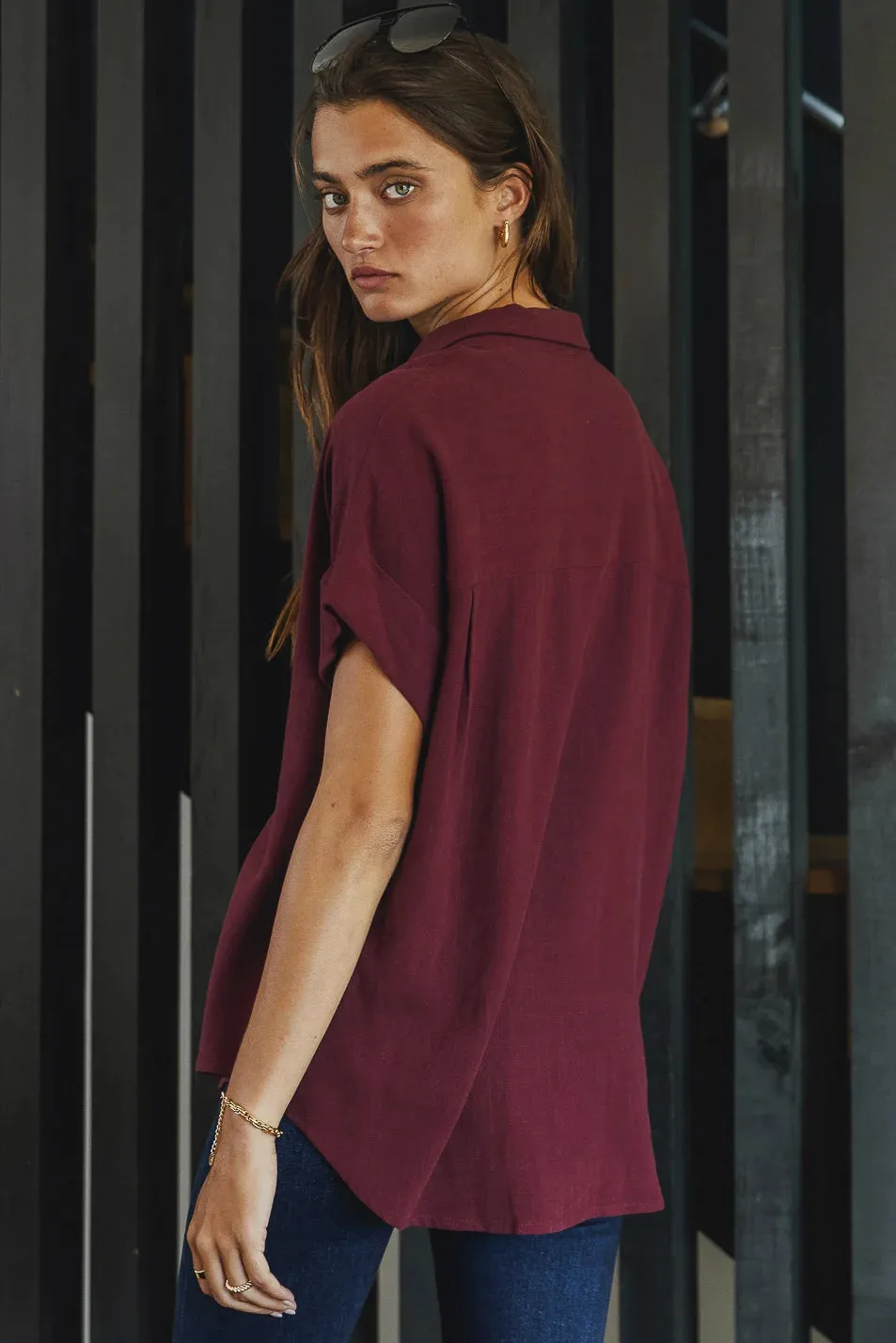 Caitlyn Button Up in Burgundy - FINAL SALE