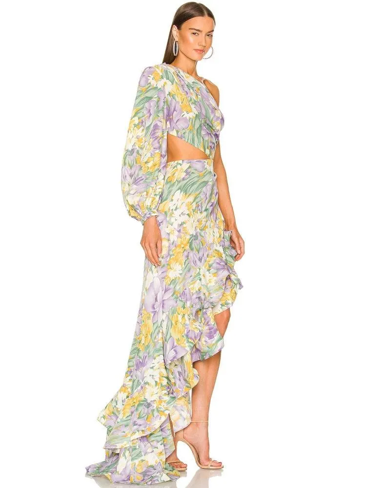 Claudia Floral Irregular Ruffle Dress