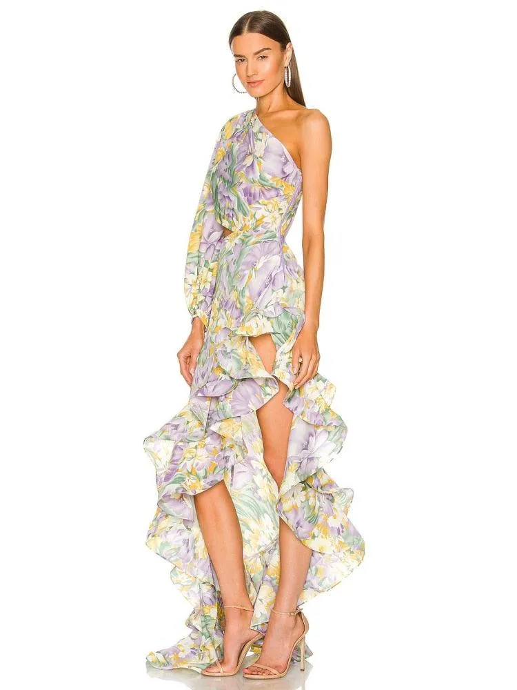 Claudia Floral Irregular Ruffle Dress