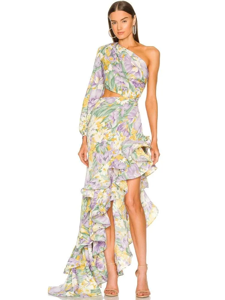 Claudia Floral Irregular Ruffle Dress