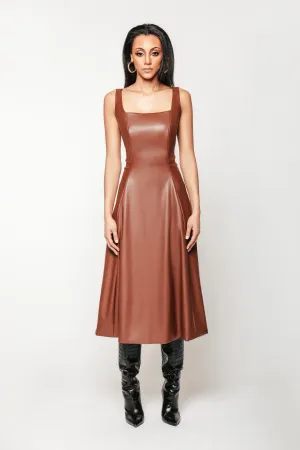 Cognac Vegan Leather Elle Dress