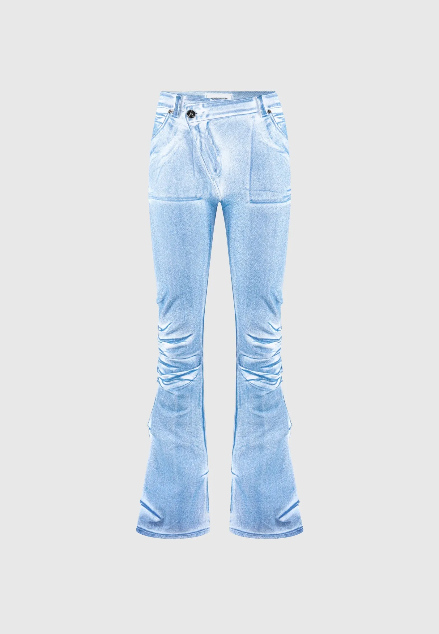 Denim Effect Tacked Fit and Flare Jeans - White/Blue