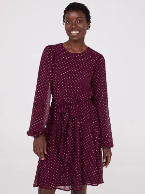 Dot Print Chiffon Fit & Flare Mini Dress