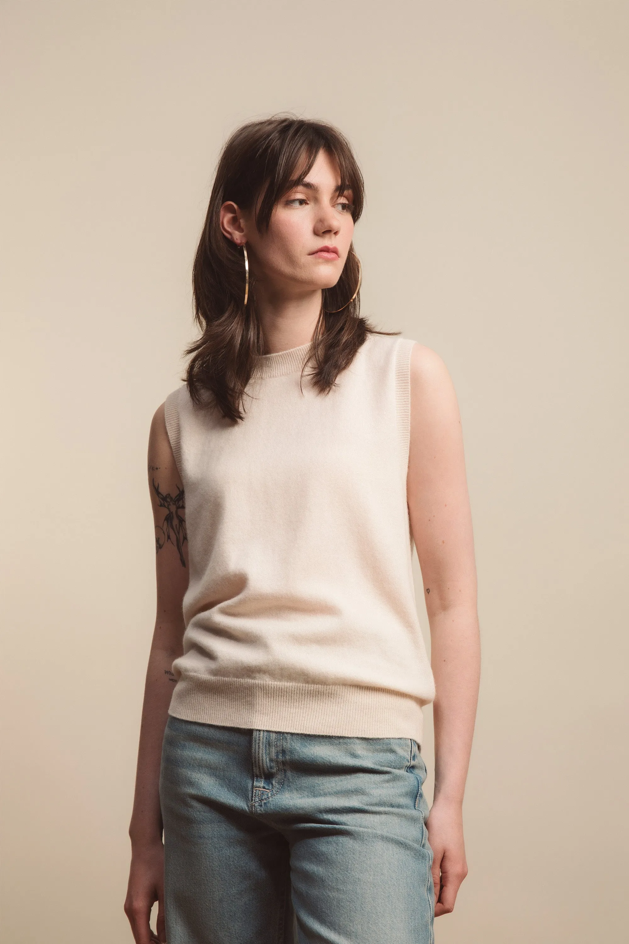 Edinburgh Cashmere Tank - Cream