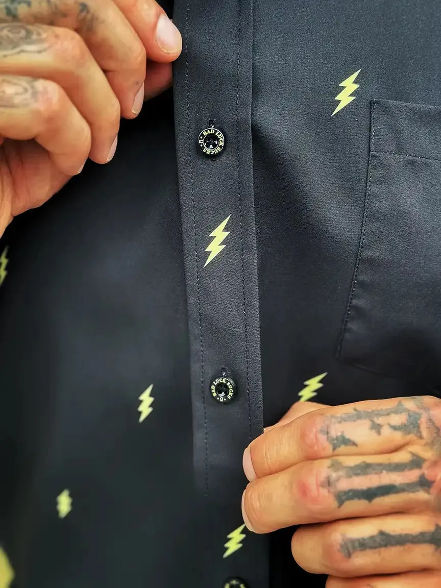 ESSENTIAL BAD LUCK SUCKS BLACK BUTTON UP