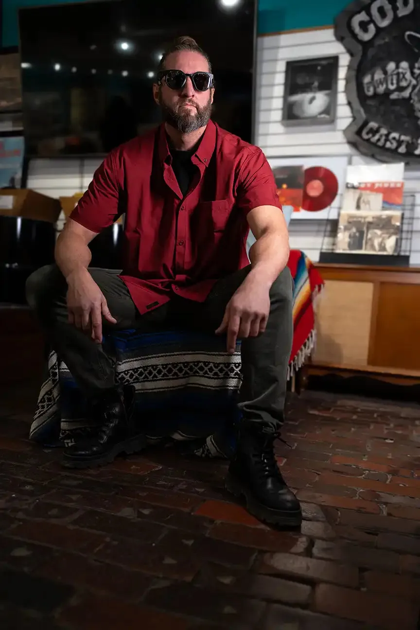 ESSENTIAL CRIMSON RED BUTTON UP