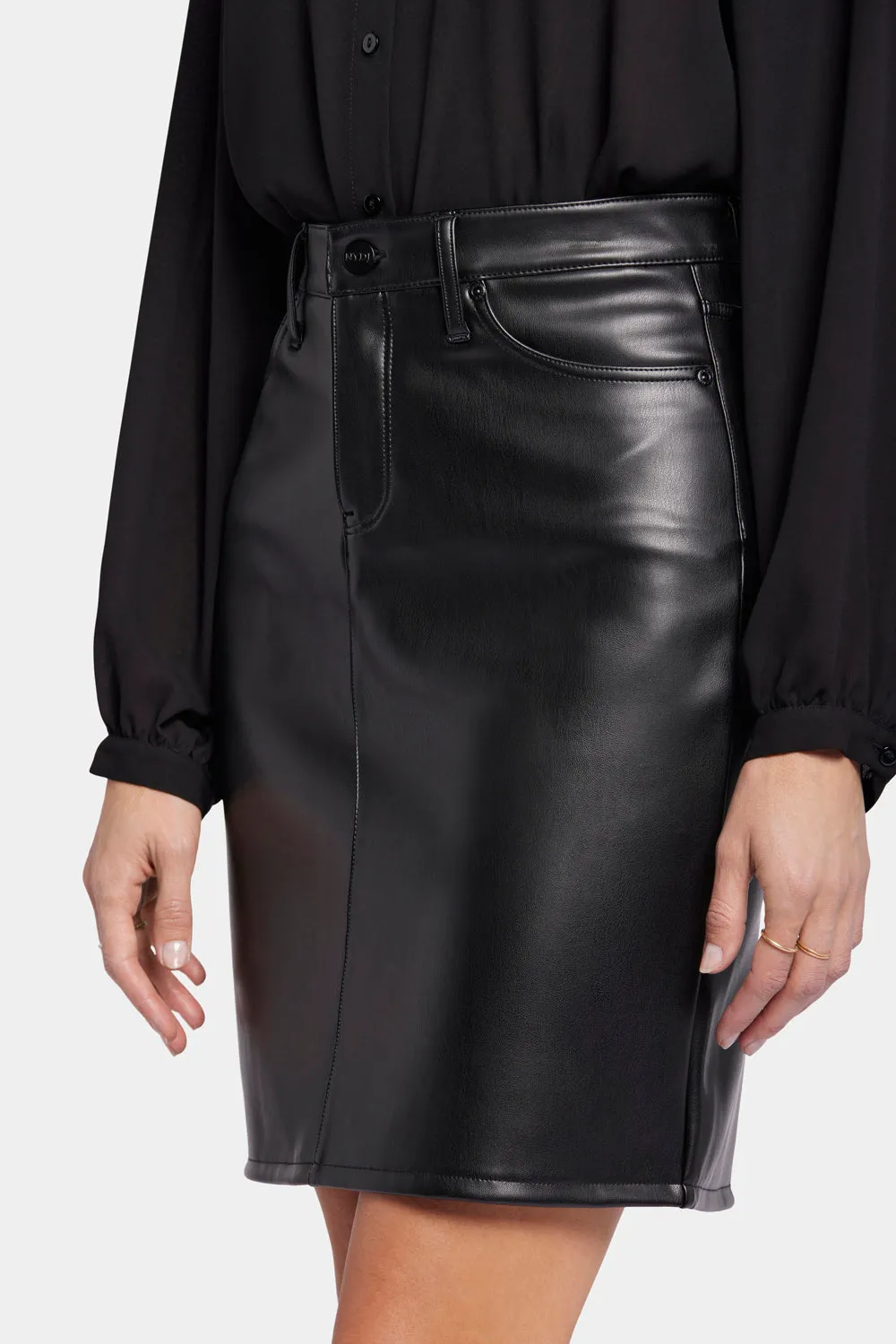 Faux Leather 5 Pocket Skirt - Black