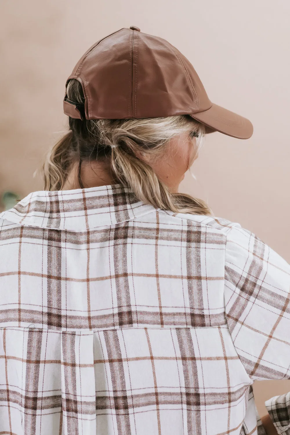 Faux Leather Baseball Cap, Brown