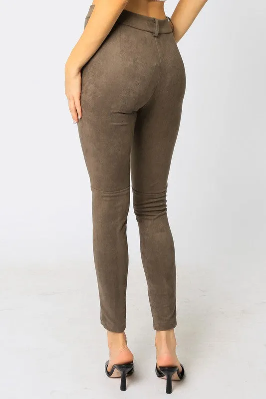 FAUX SUEDE ZIPPER LEGGINGS