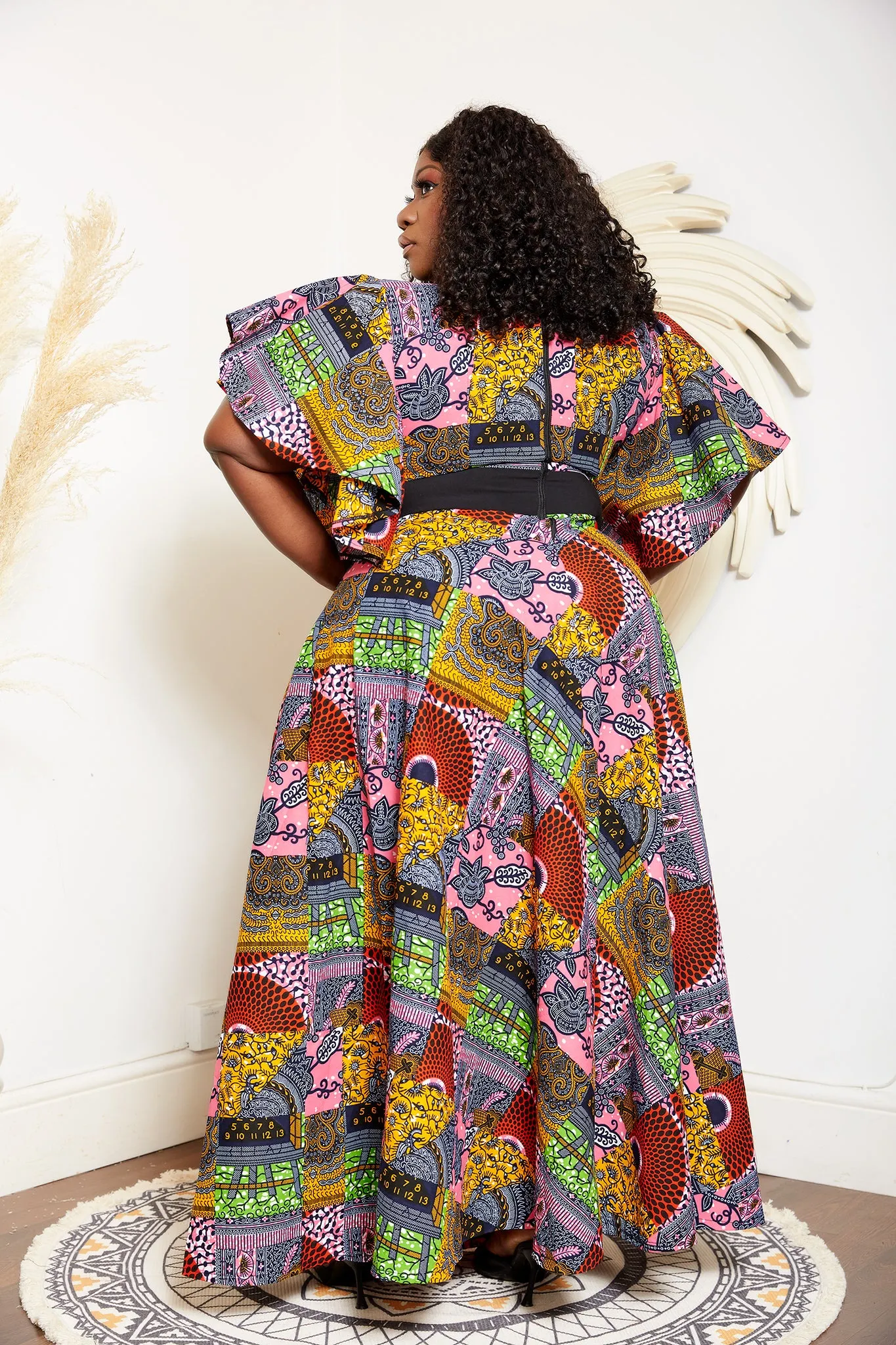 Flared Sleeve African Print Mixed Print Maxi Dress - Nansica