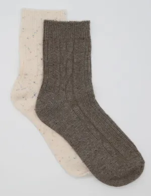 Fleck Wool Crew Sock - 2p (Taupe/Cream)