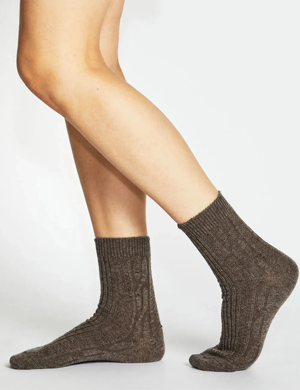 Fleck Wool Crew Sock - 2p (Taupe/Cream)